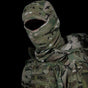 MULTICAM 2-in-1 balaclava worn with the hood deployed over a MULTICAM plate carrier