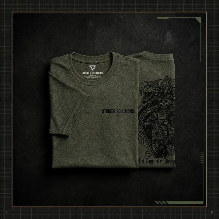 Strider Solutions Latet Anguis in Herba tee — Grey Man operator concept