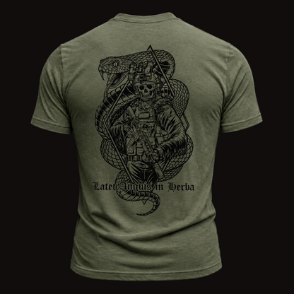 Strider Solutions Latet Anguis in Herba tee — lifestyle shot