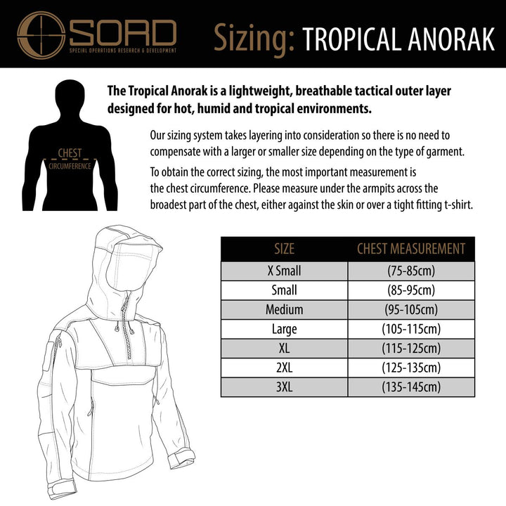 Tropical Anorak — sizing chart